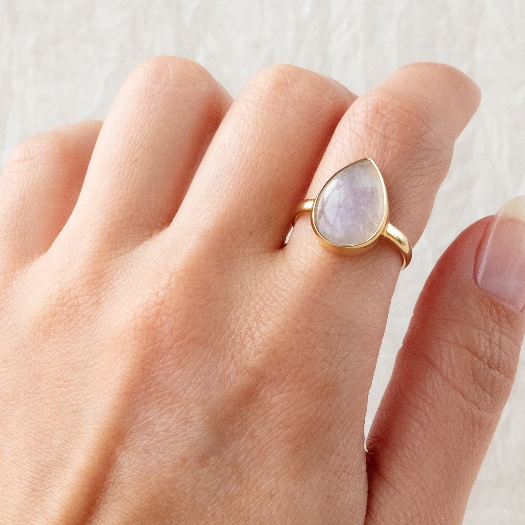 Sample 71: Gold Plated Moonstone Teardrop Ring - size 5